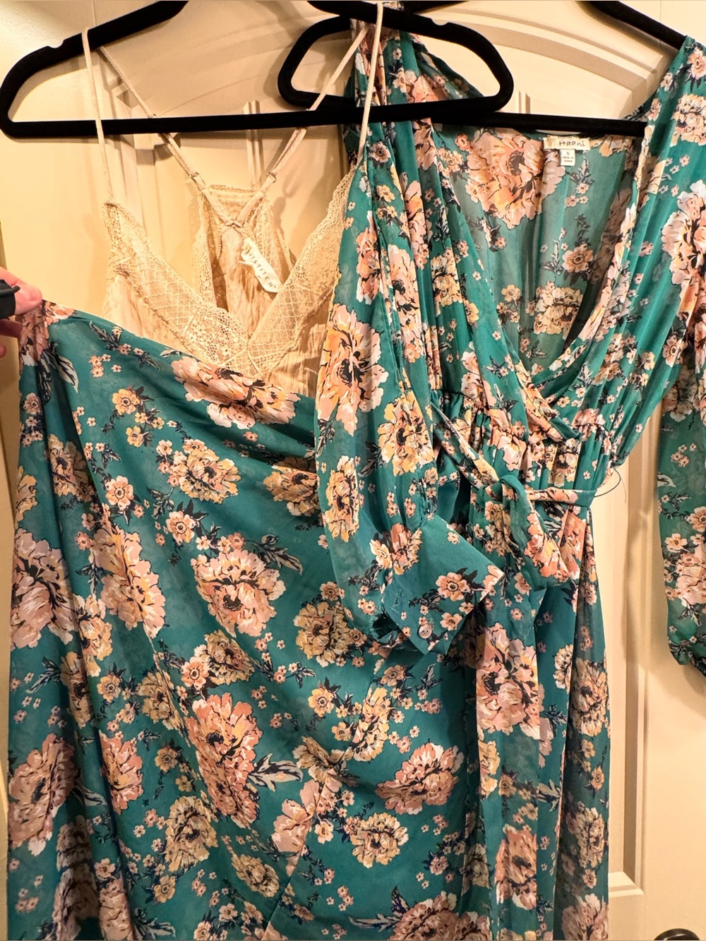 Haani Green Maxi Dress with cream Floral Print cream cami included
